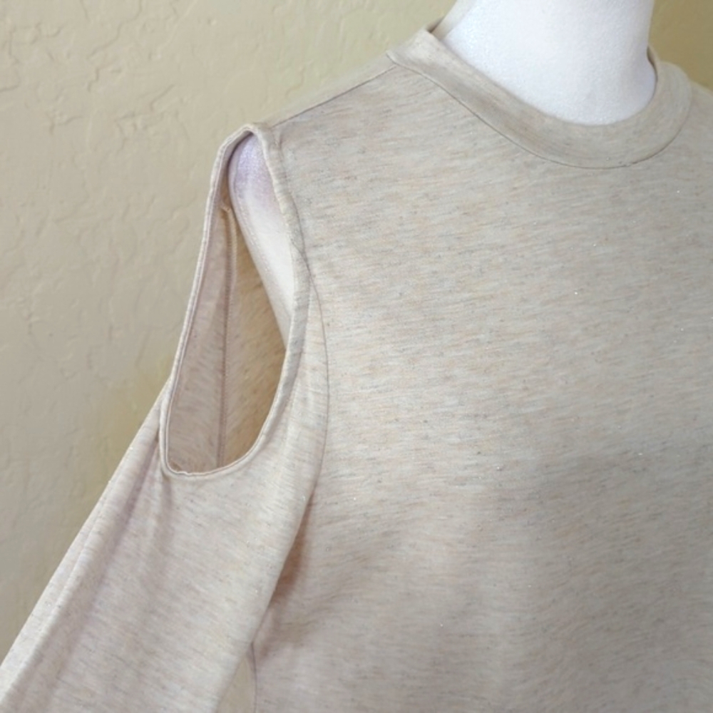 Style & Co Beige Speckled Shimmer Cold Shoulder Long Sleeve Top Size Medium - Picture 6 of 12